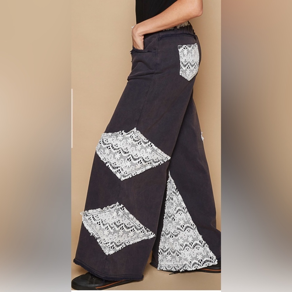❤️New POL Crochet Patch, mineral washed antique navy pant. Small, medium, large.